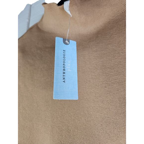 NEW By Anthropologie 1X Mock-Neck Mini Dress Camel Minimalist Sweater Classic - Picture 4 of 6